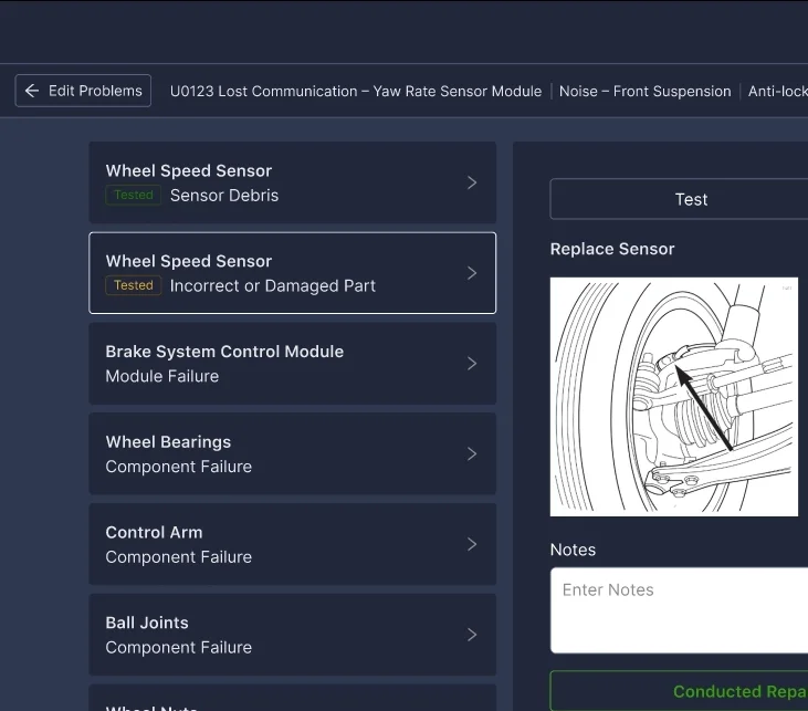 Troubleshooter diagnostic screen